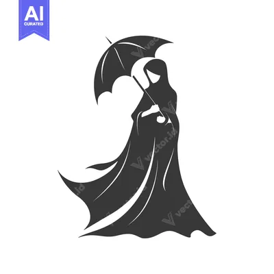 Aset desain premium: Silhouette of a Woman in a Hijab Holding an Umbrella