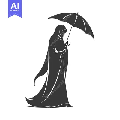 Aset premium populer: Silhouette of a Woman in a Hijab Holding an Umbrella