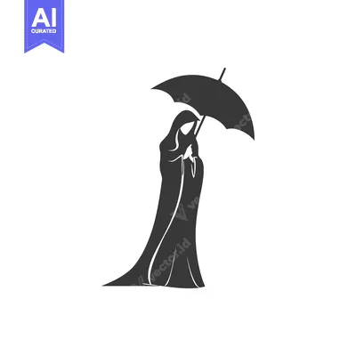 Silhouette of a Woman in a Hijab Holding an Umbrella