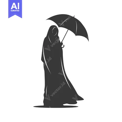 Silhouette of a Woman in a Hijab Holding an Umbrella