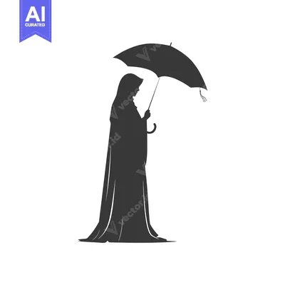 Aset desain premium: Silhouette of a Woman in a Hijab Holding an Umbrella