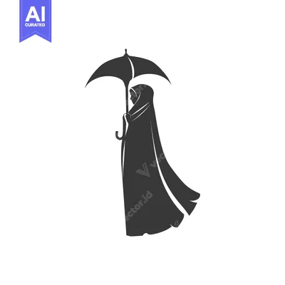 Silhouette of a woman in a hijab holding an umbrella