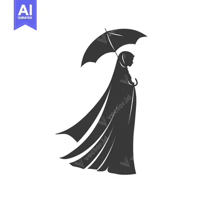 Aset premium populer: Silhouette of a Woman in a Hijab Holding an Umbrella