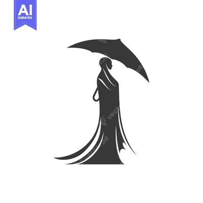 Aset desain premium: Silhouette of a Woman in a Hijab Holding an Umbrella