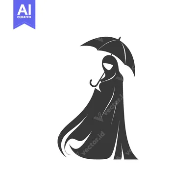 Silhouette of a Woman in a Hijab Holding an Umbrella