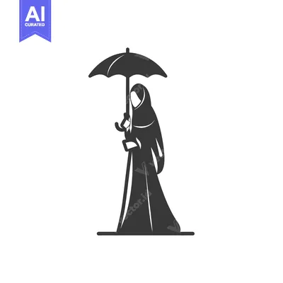 Aset desain premium: Silhouette of a Woman in a Hijab Holding an Umbrella