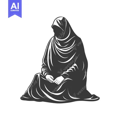 Silhouette of a Woman in a Hijab Sitting with Hands Folded