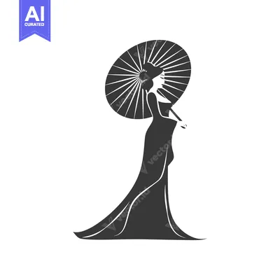 Premium design asset: Silhouette of a Woman in a Kimono Holding a Japanese Umbrella