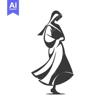 Aset desain premium: Silhouette of a woman in a long dress and headscarf