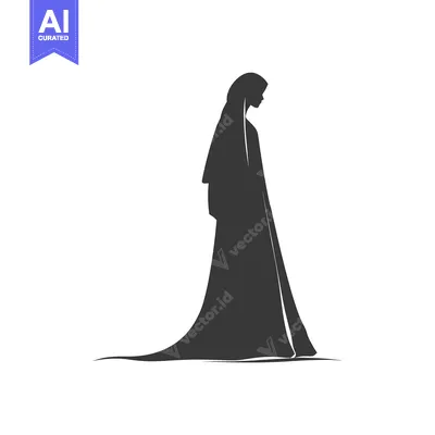 Silhouette of a Woman in a Long Dress and Veil