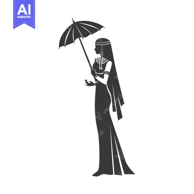 Aset premium populer: Silhouette of a Woman in a Long Dress Holding an Umbrella