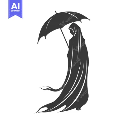 Aset desain premium: Silhouette of a Woman in a Long Dress Holding an Umbrella