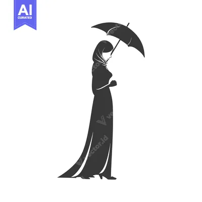 Aset premium populer: Silhouette of a Woman in a Long Dress Holding an Umbrella