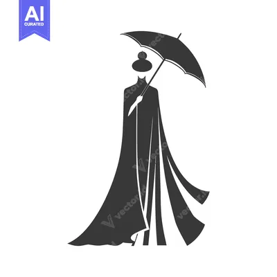 Premium design asset: Silhouette of a Woman in a Long Dress Holding an Umbrella