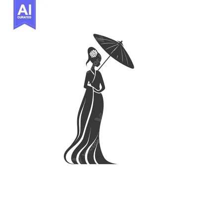 Aset premium populer: Silhouette of a Woman in a Long Dress Holding an Umbrella