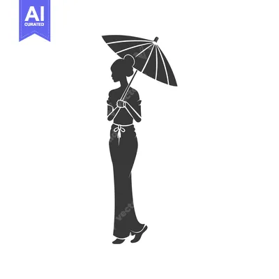 Premium design asset: Silhouette of a woman in a long dress holding an umbrella