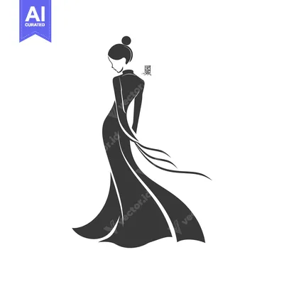 Aset premium populer: Silhouette of a Woman in a Long Dress with a Bun in Her Hair
