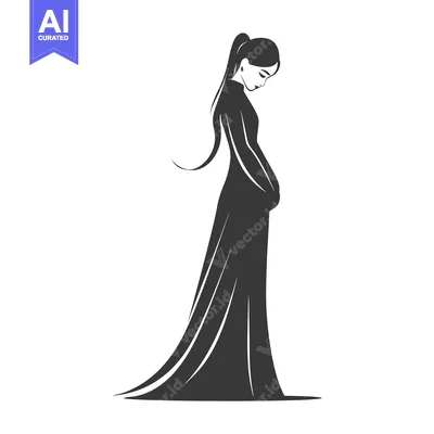 Premium design asset: Silhouette of a Woman in a Long Dress with a Ponytail