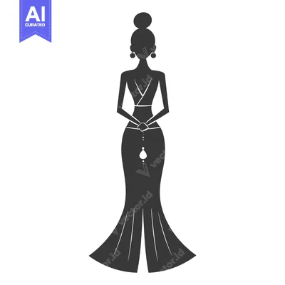 Aset desain premium: Silhouette of a Woman in a Long Dress with Jewelry