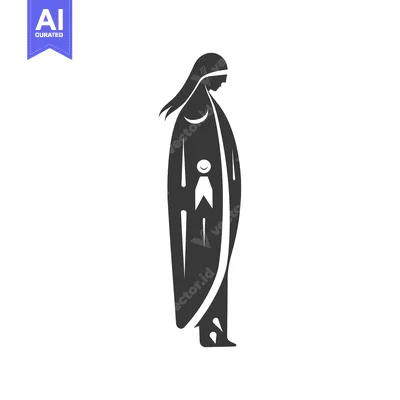 Popular premium asset: Silhouette of a Woman in a Long Robe Holding a Child
