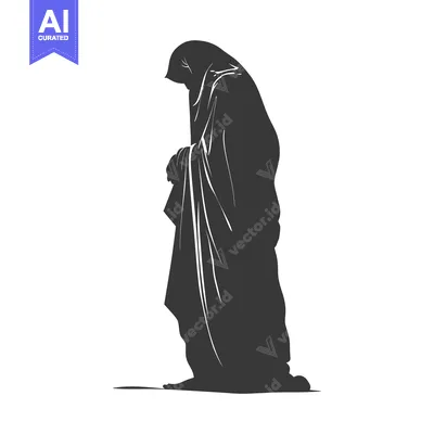 Silhouette of a woman in a long robe kneeling in prayer
