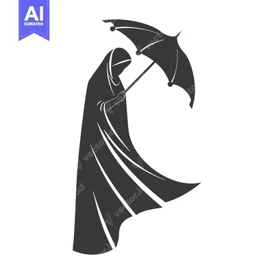 Aset desain premium: Silhouette of a Woman in an Abaya Holding an Umbrella