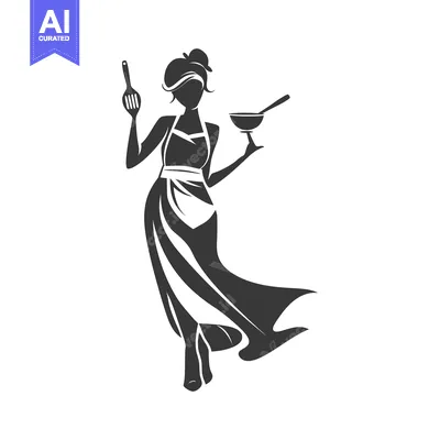 Silhouette of a woman in an apron holding a spatula and bowl
