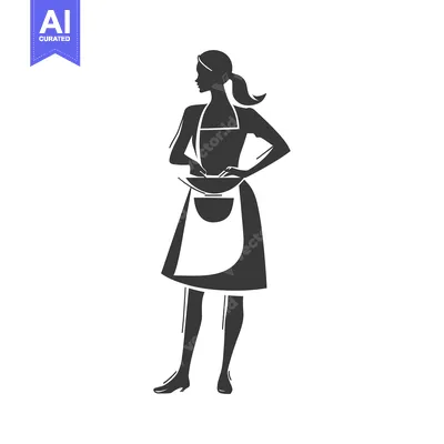 Aset desain premium: Silhouette of a Woman in an Apron Standing with Hands on Hips