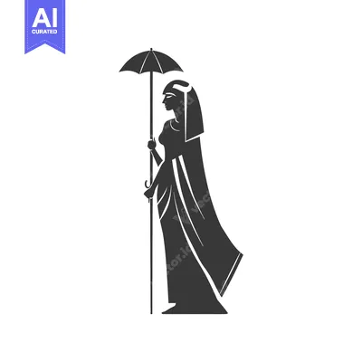 Silhouette of a woman in ancient Egyptian clothing holding an umbrella
