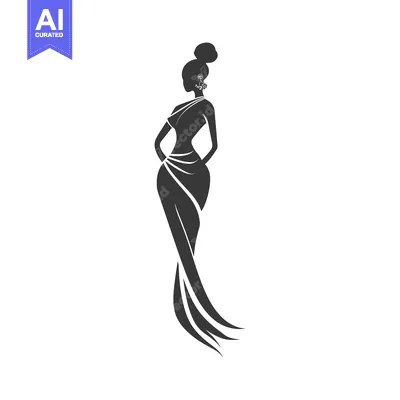 Aset desain premium: Silhouette of a Woman in an Elegant Dress with a Bun