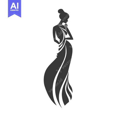 Premium design asset: Silhouette of a Woman in an Elegant Dress with a Flower