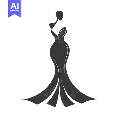 Aset desain premium: Silhouette of a Woman in an Elegant Gown