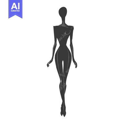 Aset premium populer: Silhouette of a woman in a simple pose, standing straight with arms at