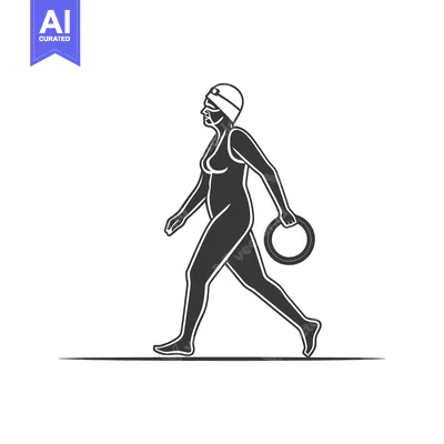 Silhouette of a Woman in a Swimsuit Walking with a Float