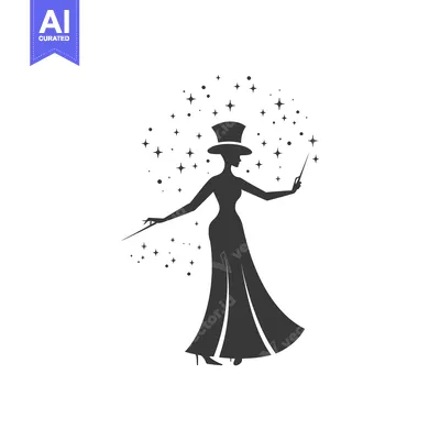 Silhouette of a Woman in a Top Hat Conjuring Magic with Stars