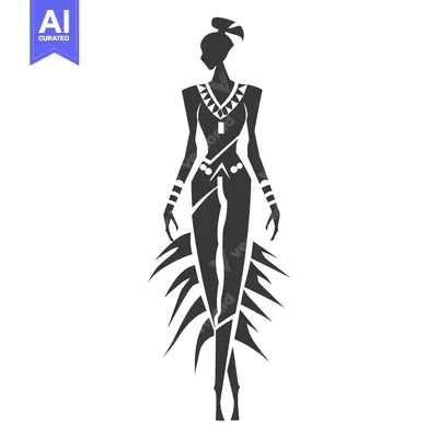 Aset desain premium: Silhouette of a Woman in a Traditional African Dress