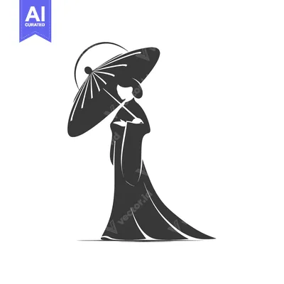 Aset premium populer: Silhouette of a Woman in a Traditional Japanese Kimono Holding an Umbr