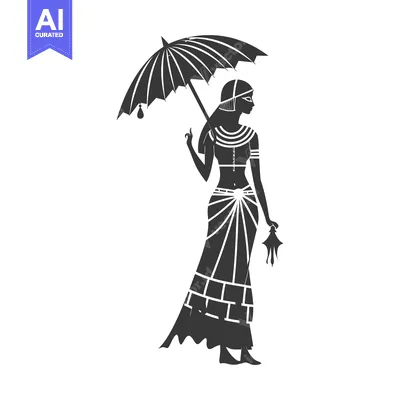 Aset premium populer: Silhouette of a Woman in a Traditional Outfit Holding an Umbrella