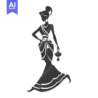 Silhouette of a Woman in a Traditional Sari with a Lantern