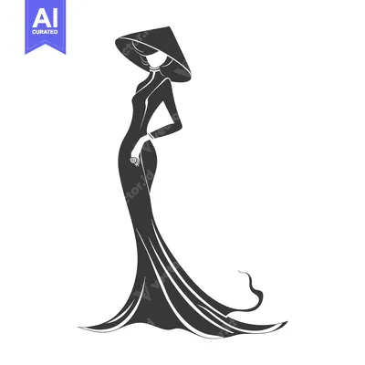 Aset desain premium: Silhouette of a Woman in a Traditional Vietnamese Dress and Conical Ha