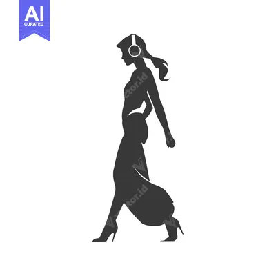 Silhouette of a Woman in Headphones Walking