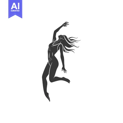 Premium design asset: Silhouette of a Woman in Mid-Air with Flowing Hair