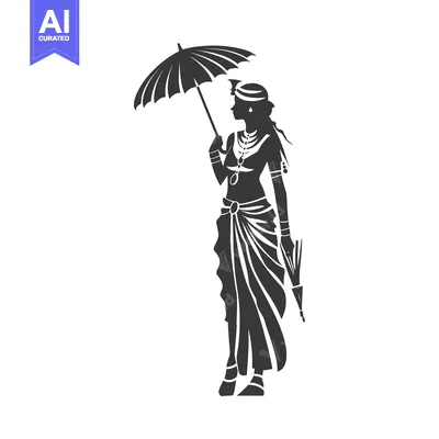 Silhouette of a Woman in Traditional Clothing Holding an Umbrella