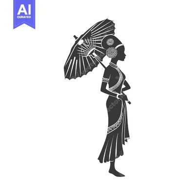 Aset premium populer: Silhouette of a Woman in Traditional Clothing Holding an Umbrella