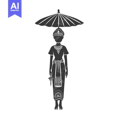 Silhouette of a Woman in Traditional Clothing with an Umbrella