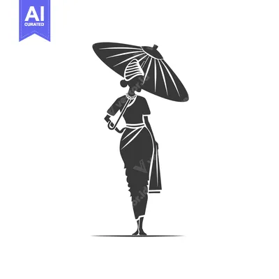 Aset premium populer: Silhouette of a Woman in Traditional Indian Clothing Holding an Umbrel