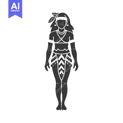 Aset desain premium: Silhouette of a Woman in Traditional Native American Attire