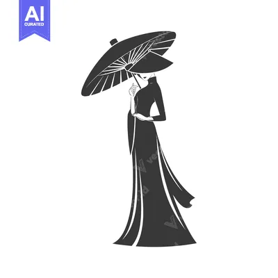 Popular premium asset: Silhouette of a Woman in Traditional Vietnamese Dress Holding an Umbre