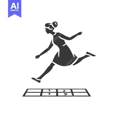 Silhouette of a woman jumping over a hopscotch grid