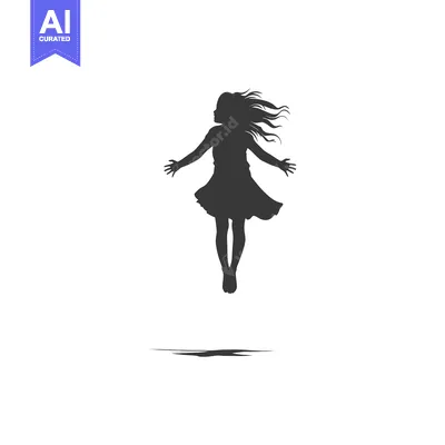 Aset desain premium: Silhouette of a Woman Jumping with Arms Outstretched